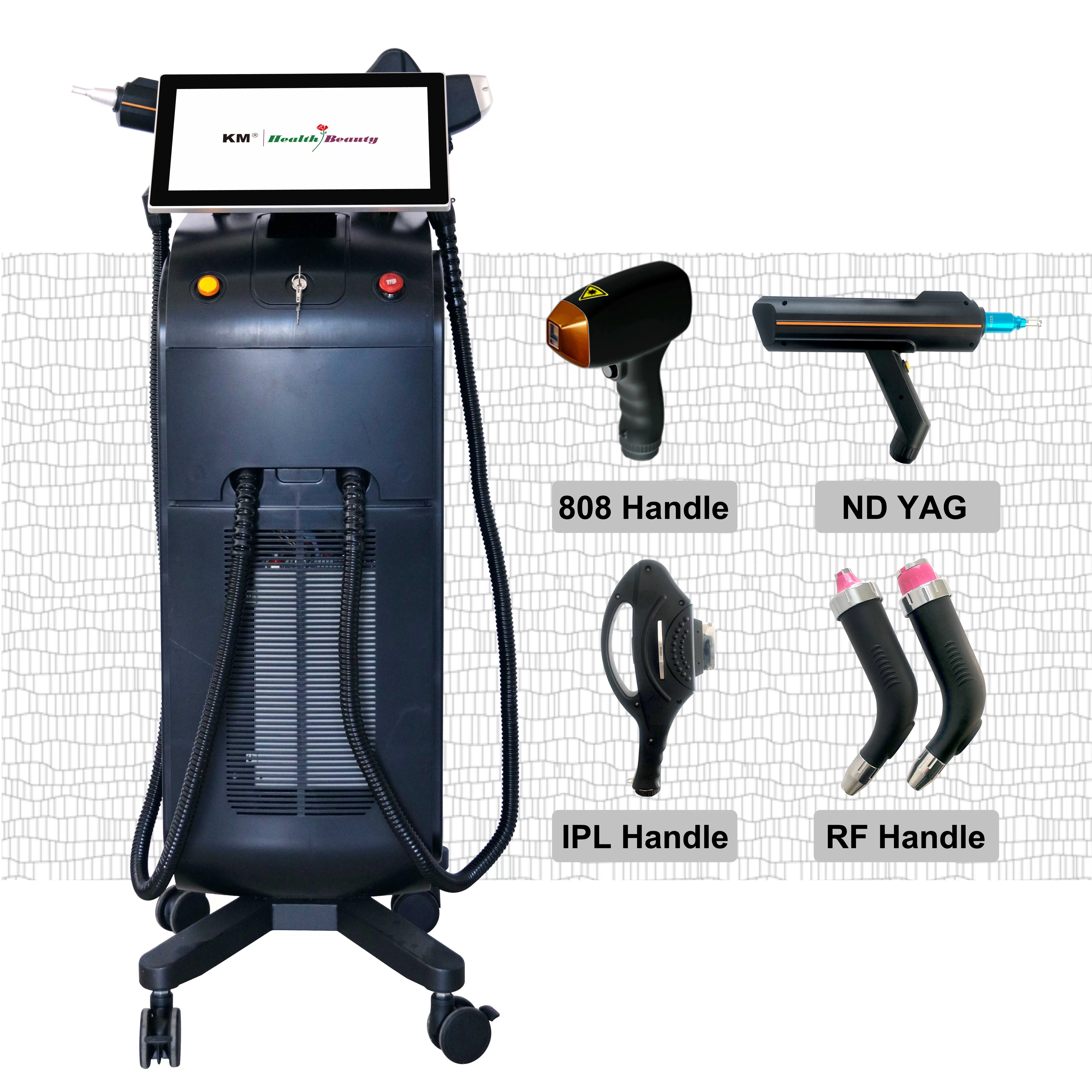 Weifang KM  multifunction 4 in 1 diode laser+nd yag laser+elight IPL+RF 4 wavelength 755nm 1064nm 808nm 940nm professional ice painless diode laser hair removal machine