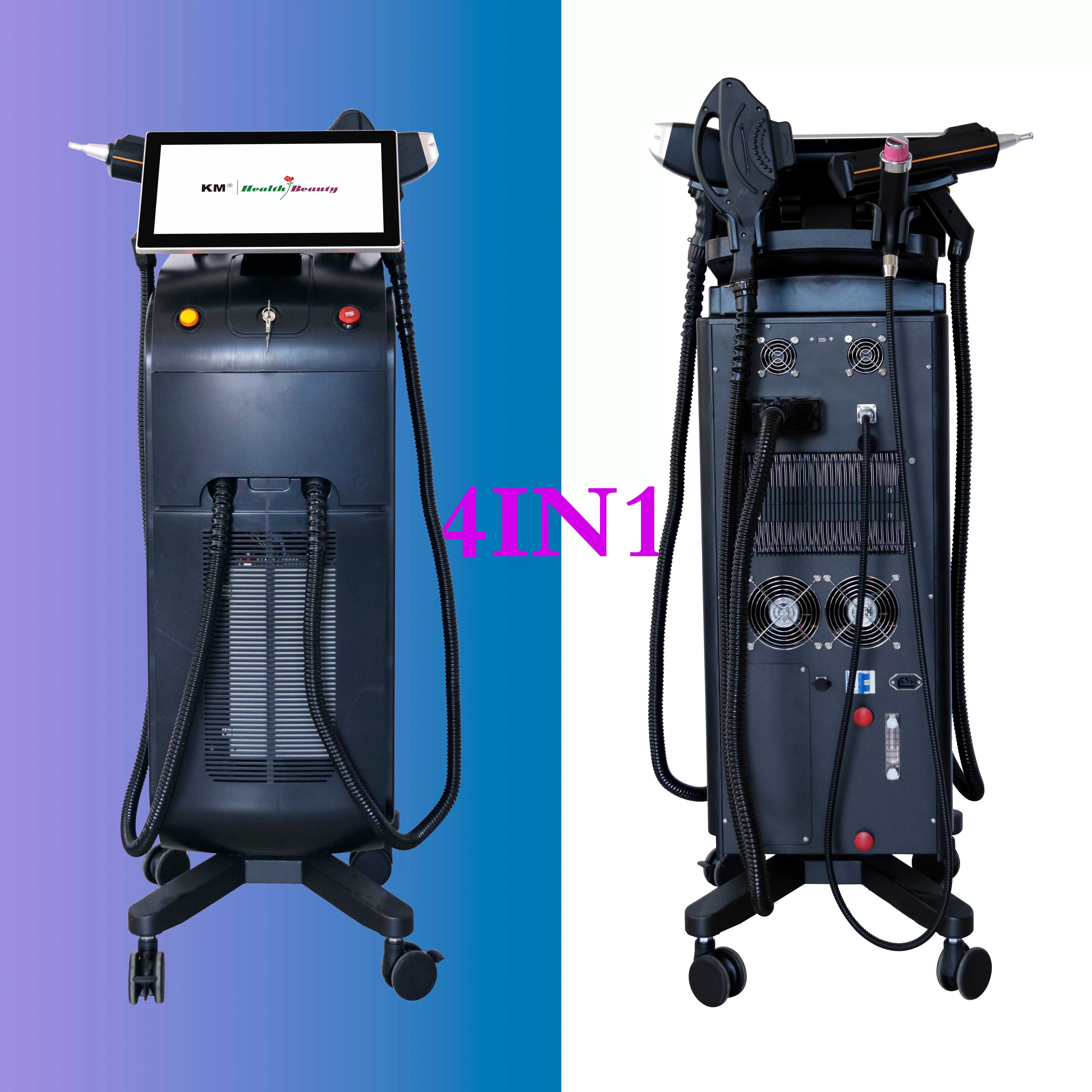 Weifang KM  multifunction 4 in 1 diode laser+nd yag laser+elight IPL+RF 4 wavelength 755nm 1064nm 808nm 940nm professional ice painless diode laser hair removal machine