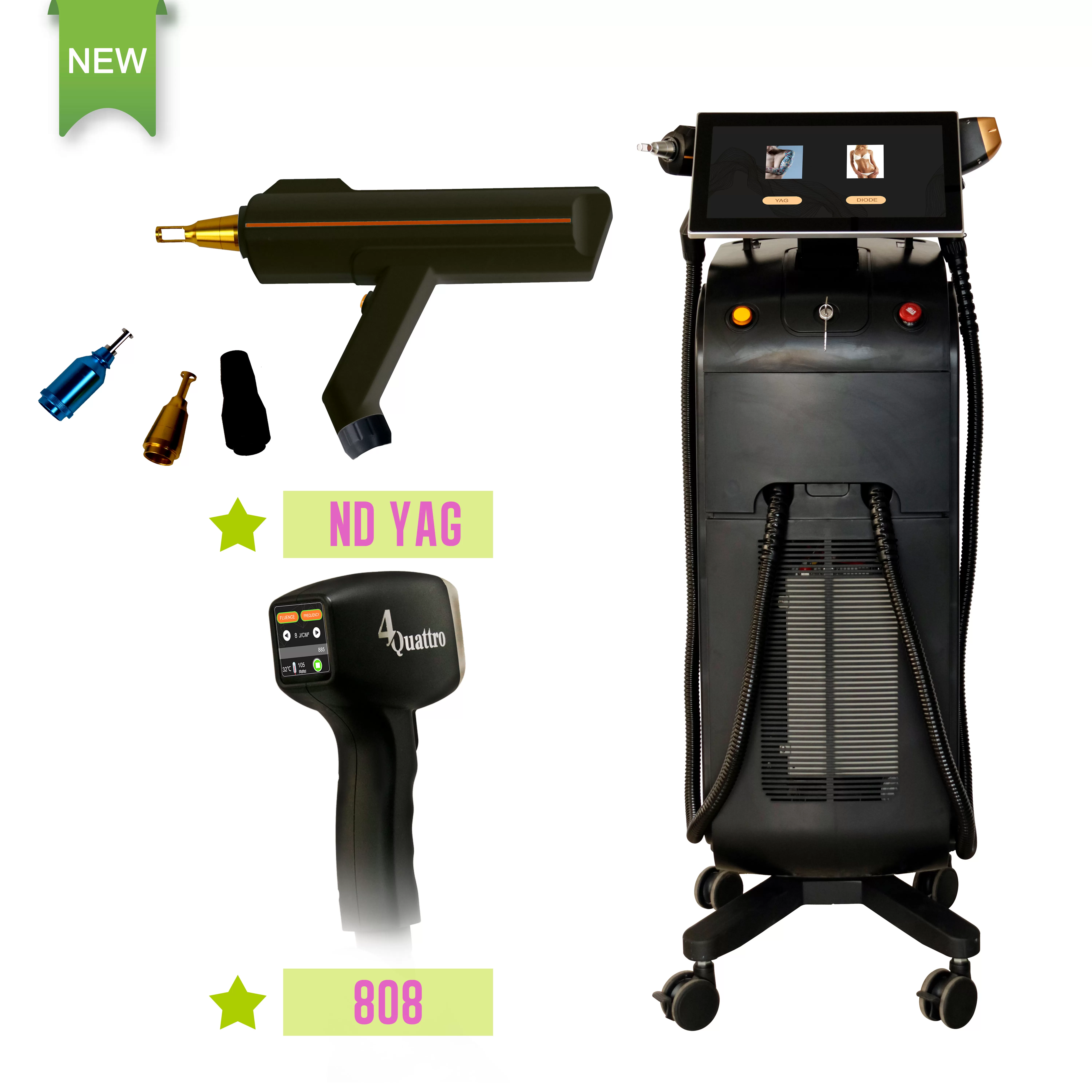 Weifang KM  multifunction 4 in 1 diode laser+nd yag laser+elight IPL+RF 4 wavelength 755nm 1064nm 808nm 940nm professional ice painless diode laser hair removal machine